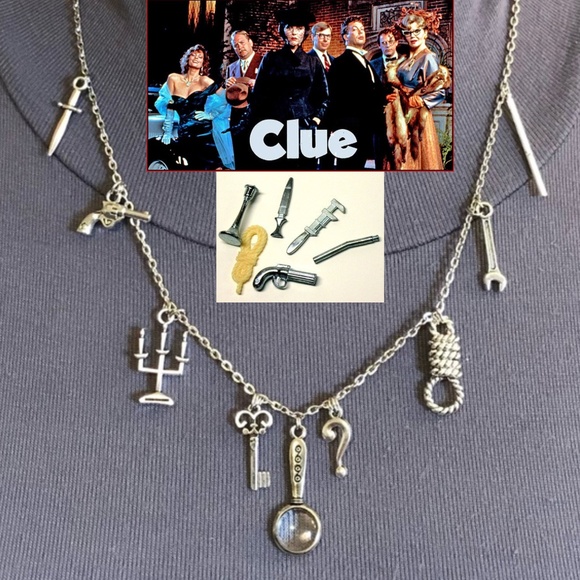 Hand Crafted Jewelry - "Get a Clue" Handmade Mystery Silver Charm Necklace inspired by the Board Game